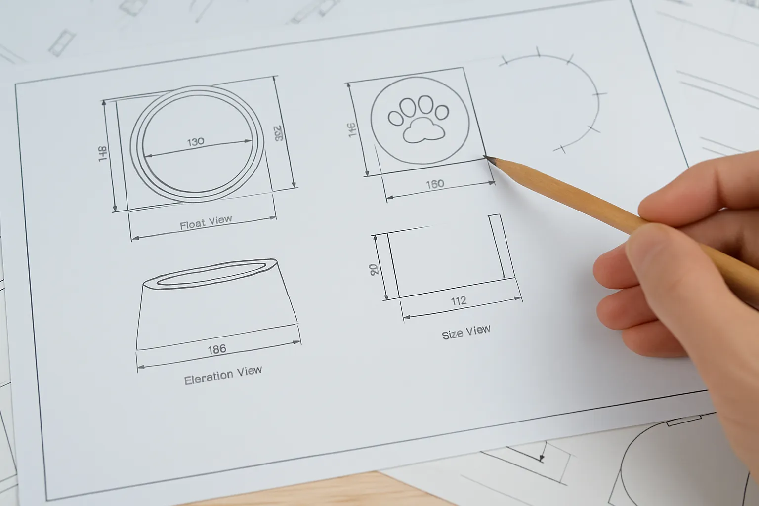 Draw the blueprint of the stainless steel pet bowl