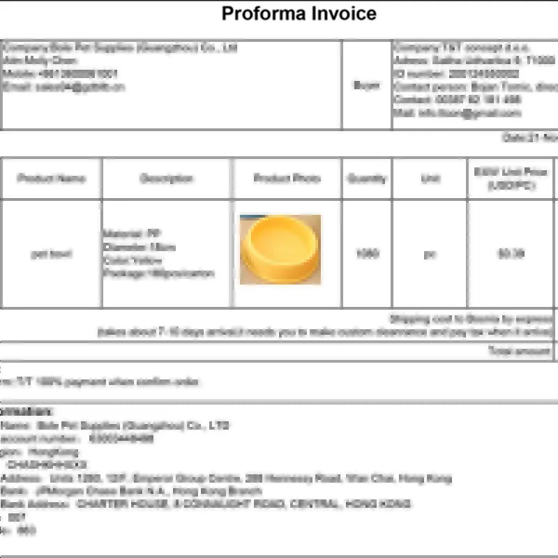 Invoice of pet bowl