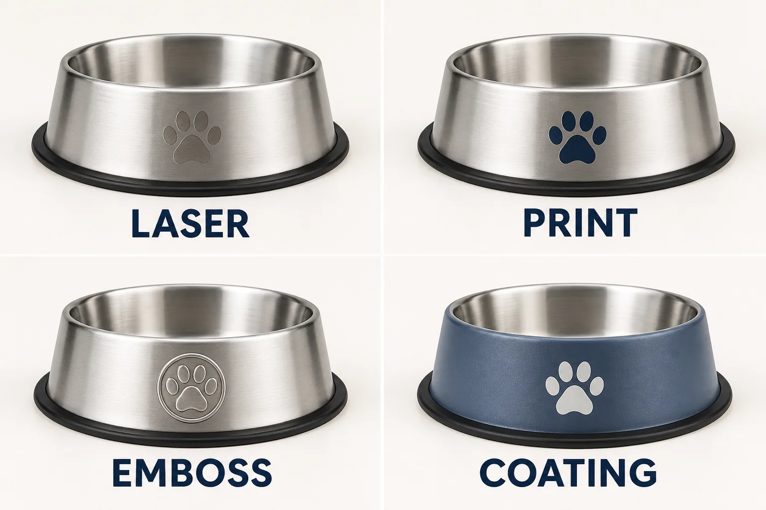 Private-label customization methods for stainless steel dog bowls